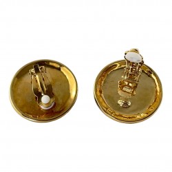 Vintage Landau Faceted Black Cabochon & Clear Rhinestones Gold Tone Clip-on Earrings