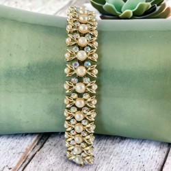 Vintage Kramer Faux Pearls & AB Rhinestones Gold Tone Link Bracelet