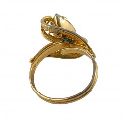 Vintage 14K Gold Overlay Peridot Navette Cannetille Ring