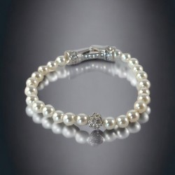 Vintage Swarovski White Faux Pearls & Pave Crystal Ball Knotted Bracelet