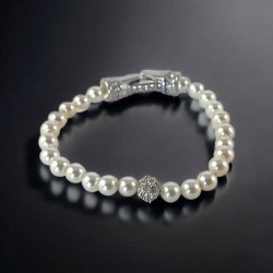 Vintage Swarovski White Faux Pearls & Pave Crystal Ball Knotted Bracelet