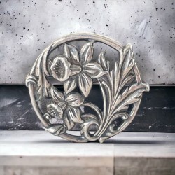 Vintage Art Nouveau Revival Sterling Silver Daffodil Floral Brooch/Pendant