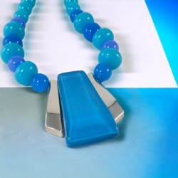 Vintage Trifari Blue Modernist Pendant Necklace