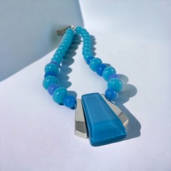 Vintage Trifari Blue Modernist Pendant Necklace