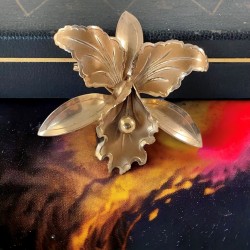 Vintage Orchid Gold Tone Floral Statement Brooch