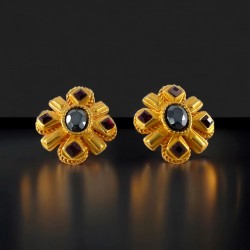 Vintage Carolee Byzantine Style Matte Gold Tone Cross Clip-on Earrings