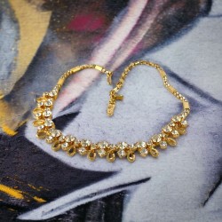 Vintage Emmons Rhinestones & Gold Tone Loops Necklace