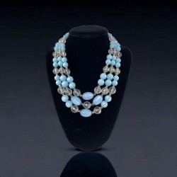 Vintage Light Blue Moonglow & Clear Faceted Plastic 3-Strand Necklace