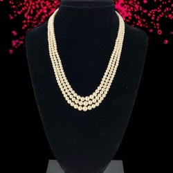 Vintage Signed Marvella Faux Pearls Triple Strand Necklace