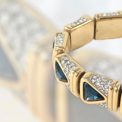 Vintage SAL Blue Triangle Rhinestones Gold Plated Bracelet
