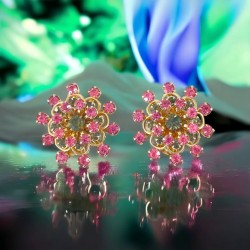 Vintage Pink & Light Colorado Rhinestones Light Gold Tone Floral Clip-on Earrings