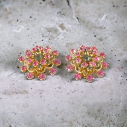 Vintage Pink & Light Colorado Rhinestones Light Gold Tone Floral Clip-on Earrings