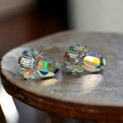 Vintage Aurora Borealis Austrian Crystal Statement Clip-on Earrings