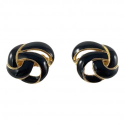 Vintage Trifari Black Enamel Gold Tone Twist Knot Clip-on Earrings