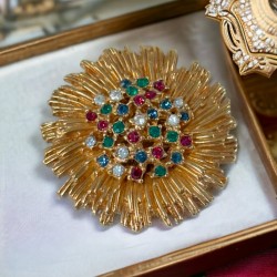 Vintage 1960's Carven Sunburst Floral Brooch - French Haute Couture Jewelry