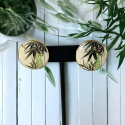 Antique Satsuma Button Screw Back Earrings - Early 1900s - Bamboo Motif