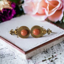 French Antique Coral Gold Filled Brooch Late 19th Century