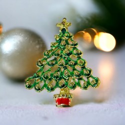 Vintage Green Enamel Christmas Tree Brooch