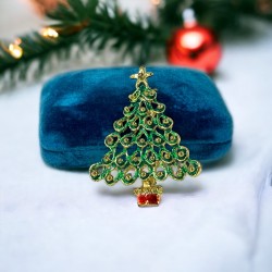 Vintage Green Enamel Christmas Tree Brooch