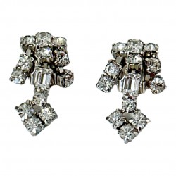 Vintage La Rel Clear Rhinestone Dangle Earrings, 1950s Silver Tone Clip-Ons