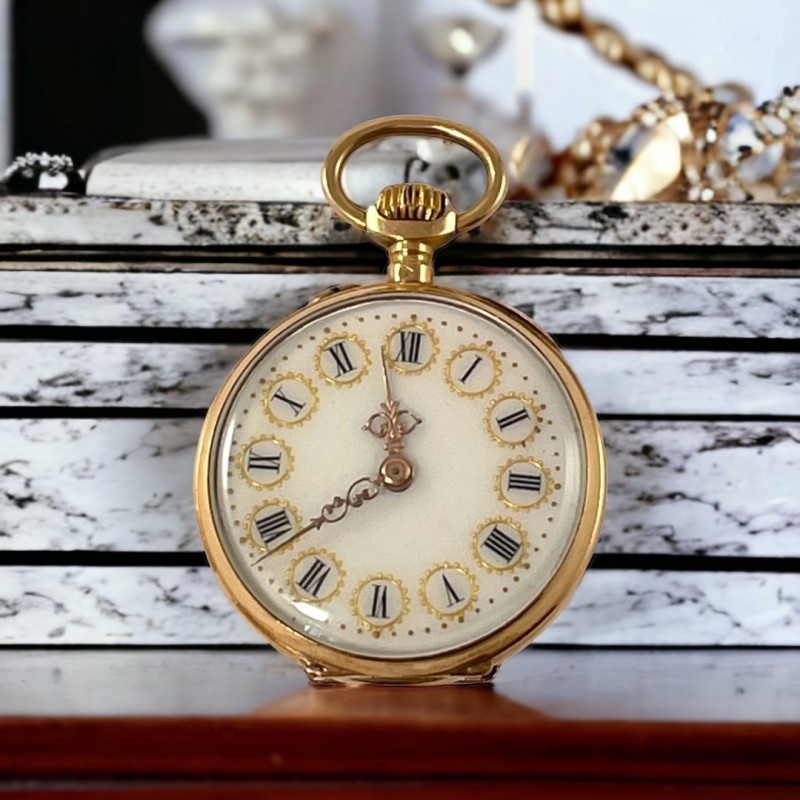 Antique French 18 Karat Gold Floral Engraved Ladies' Pocket/Fob Watch