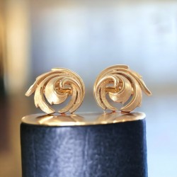 Vintage Crown Trifari Swirl Spiral Gold Tone Clip-On Earrings