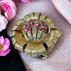 Radiant Vintage Coro Pink Rhinestone Flower Brooch