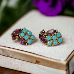 Vintage Amethyst & Turquoise Rhinestone Earrings