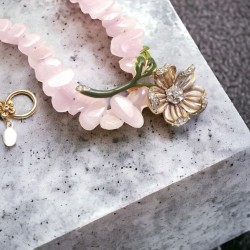 Vintage Nolan Miller Enamel & Rhinestones Flower Brooch & Kunzite Necklace
