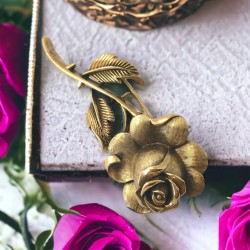 Vintage Crown Trifari Brushed Gold Tone Rose Brooch