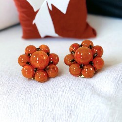 Vintage 1950's Orange Plastic Cluster Floral Earrings | Gift for her