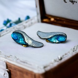 Vintage Andree Bazot Modernist Blue Enamel  Earrings | Abstract Egyptian Eye Design | Jewelry Lover Gift