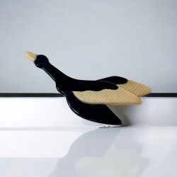 Vintage Lea Stein Flying Goose Brooch | Black & Cream Cellulose Acetate | 1960s Retro Chic | Jewelry Lover Gift