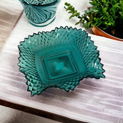 Vintage Indiana Glass Teal Green Ruffled Saw Tooth Edge Square Dish | Home Decor Gift