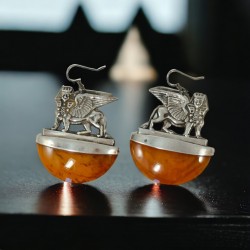 Vintage Egyptian Revival Sphinx Resin & Sterling Silver Dangle Earrings - Jewelry Lover Gift - Mother's Day Gift