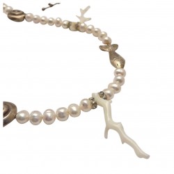 CORAIL BLANC - White coral, Silver & Freshwater Pearls Necklace