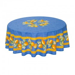 Provence Coated Tablecloth - Lemon Blue - Tissus Toselli
