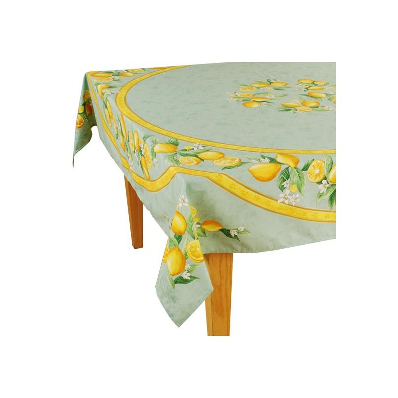 Provence Coated Rectangular Tablecloth - Lemon Green - Tissus Toselli
