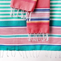 Towel Fouta - Small Aqua & Pink Stripes