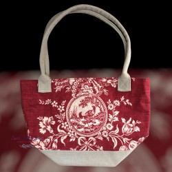 Toile de Jouy Handbag - Floral Quail - Red & Beige