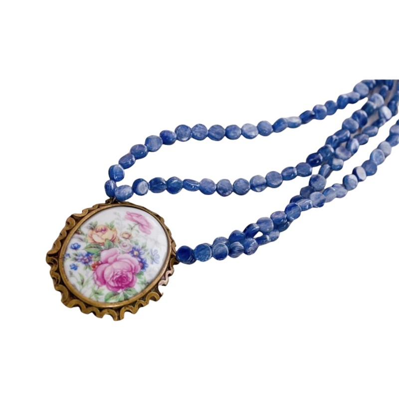 Limoges Pendant & Blue Kyanite Necklace