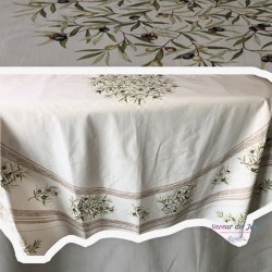 Provence Coated Tablecloth - Olive Baux Natural Square