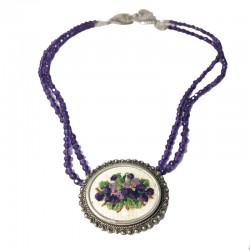 Violettes - French Vintage Needlepoint Pendant & Amethyst Necklace