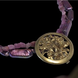 Fleur de Rubis - Antique French Brooch, Pearls & Rough Rubies Necklace