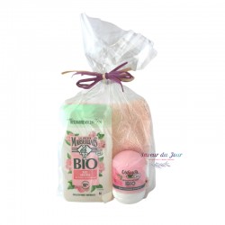 Organic Wild Rose Shower Gel, Hibiscus Deodorant & French Washcloth Gift Set