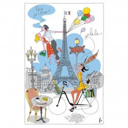 French Image Dish Towel - Paris Girl - Torchons & Bouchons