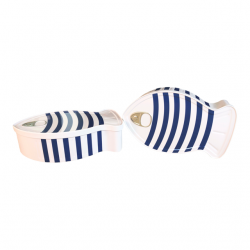 French Decorative Fish & Blue Stripes Tin Box