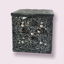 French Collectible Cube Tin Box - Black & Silver Padded Design