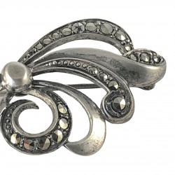Vintage French George Legros Marcasite Silver Plated Bow Brooch