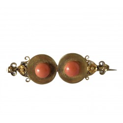 Antique French Gold Plated Coral Brooch